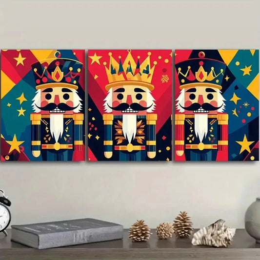 3pcs Set, Art Deco Nutcracker Cartoon Metal Print Ready to Hang Art