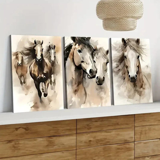 3pcs Horse Pair Abstract Elegant Charcoal Wall Art Set Canvas Framed 40x60cm - High Quality Print 100% Australian Made Wall Canvas Ready to Hang