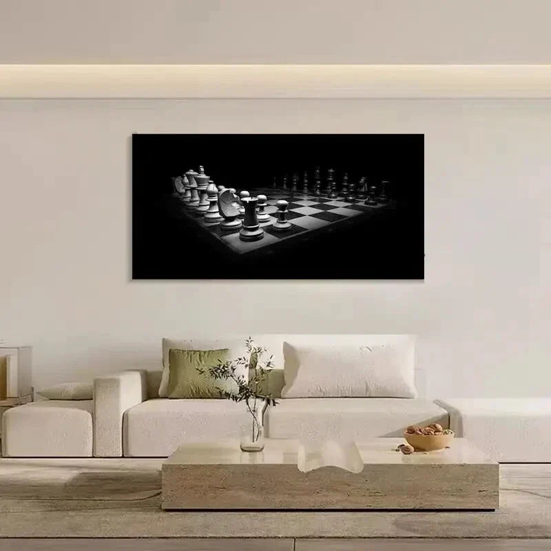 Black & White Gameboard Design Wall Art Canvas Office Home Room Framed 120x60cm