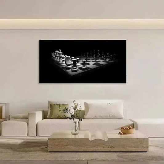 Black & White Gameboard Design Wall Art Canvas Office Home Room Framed 120x60cm