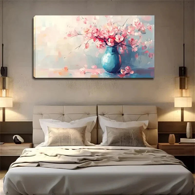 Chinese Blue Vase Pink Modern Wall Art Canvas Office Home Room Framed 120x60cm