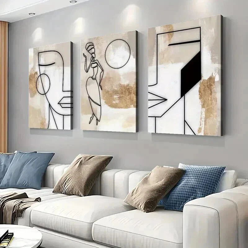 3pcs Neutral Feminine Woman Line Wall Art Set Canvas Framed 40x60cm - High Quality Print 100% Australian Made Wall Canvas Ready to Hang