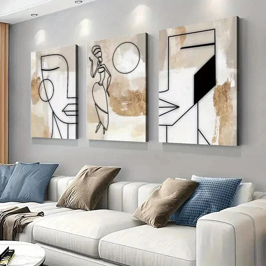 3pcs Neutral Feminine Woman Line Wall Art Set Canvas Framed 40x60cm - High Quality Print 100% Australian Made Wall Canvas Ready to Hang