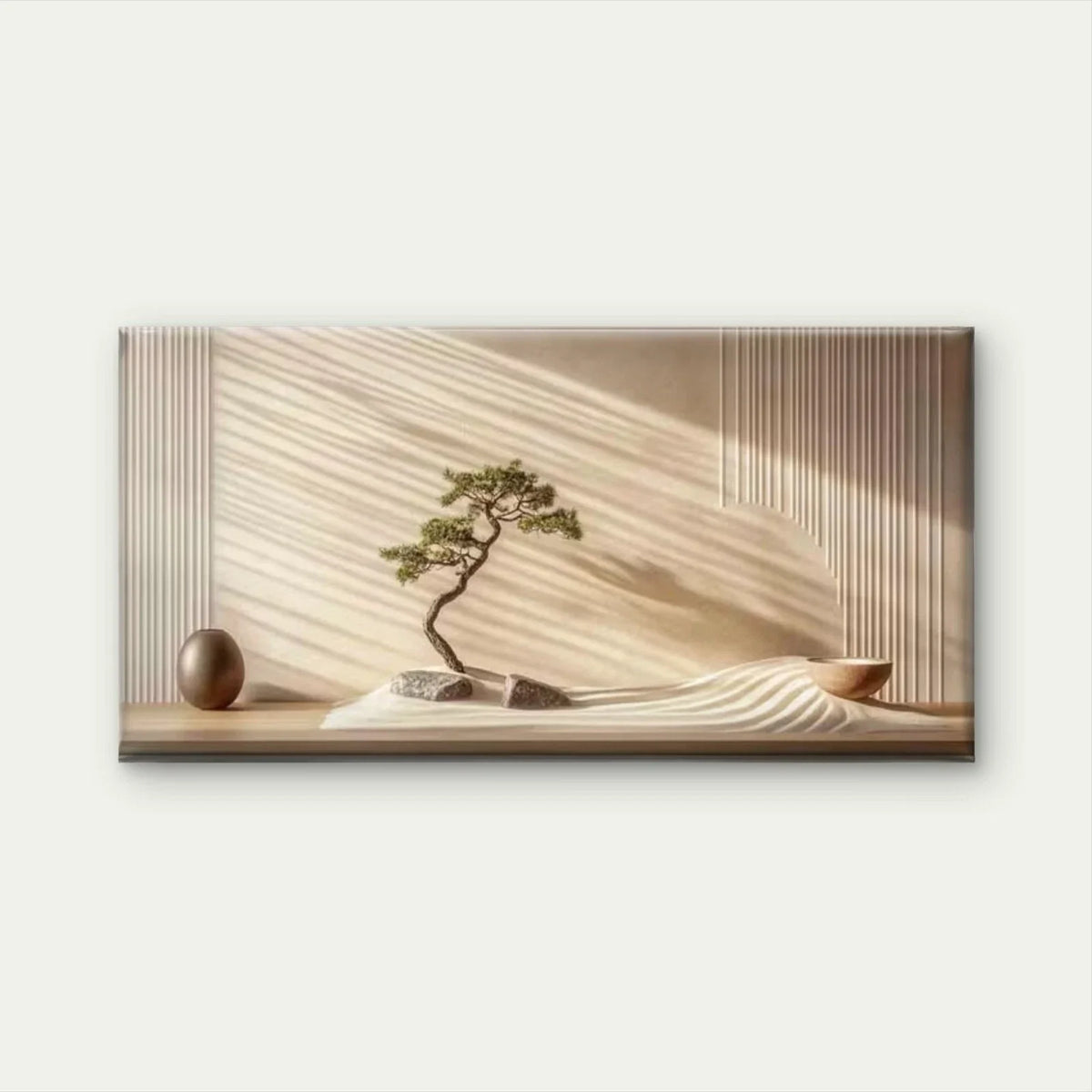 Bonsai in a Zen Sand Garden Wall Art Canvas Office Home Room Framed 120x60cm