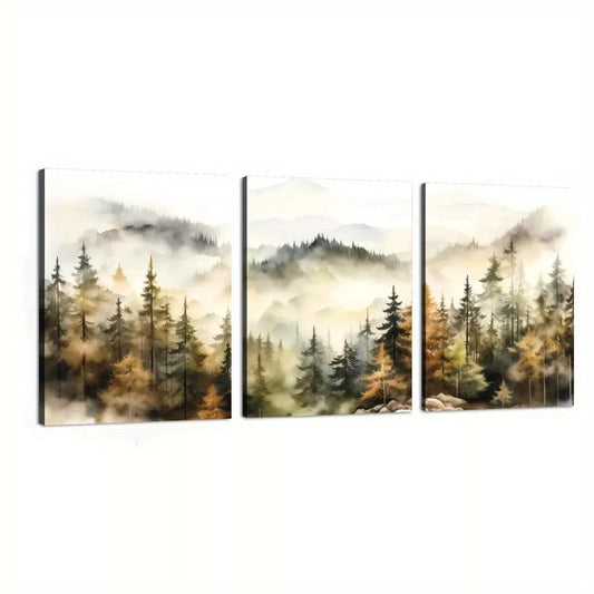 3pcs Forest Scenery Autumn Forest Modern  Wall Art Set Canvas Framed 40x60cm - High Quality Print 100% Australian Made Wall Canvas Ready to Hang