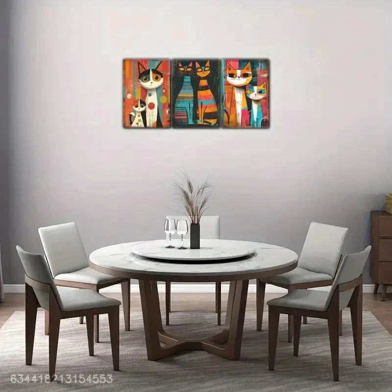 3pcs Sunflowers and Cats Decoration Poster Metal Print Ready to Hang Art