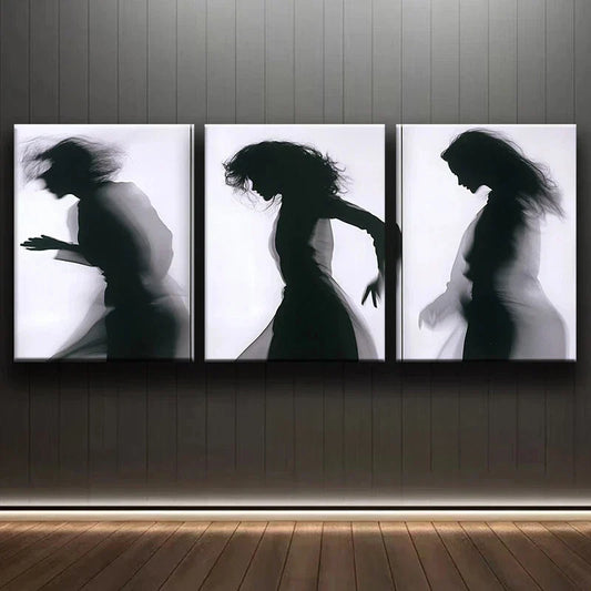 3pcs Abstract Black Shadow Black & White Metal Print Ready to Hang Art