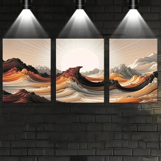 3pcs Sunrise and Sunset Clouds Brown & Black Metal Print Ready to Hang Art