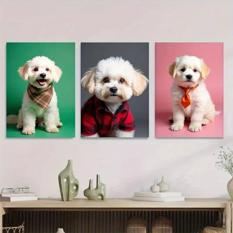 3pcs Chic & Stylish Dog Portraits Metal Print Ready to Hang Art