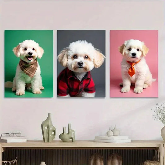 3pcs Chic & Stylish Dog Portraits Metal Print Ready to Hang Art