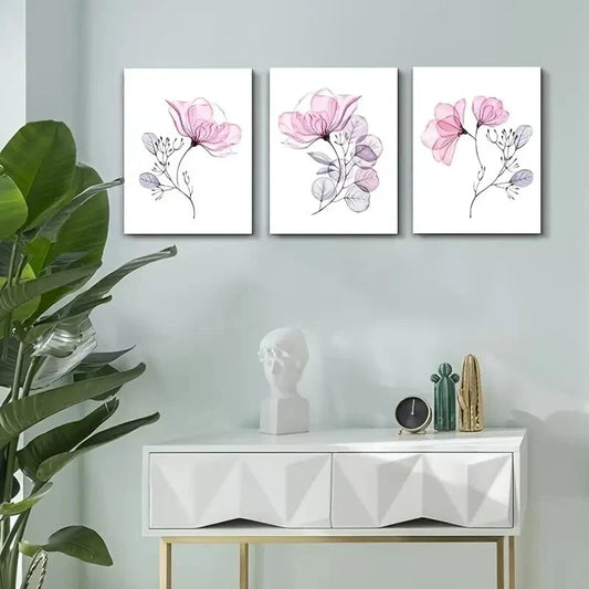 3pcs  Pink Flowers  Metal Print Ready to Hang Art