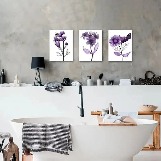 3pcs Transparent Floral with Butterfly Painting  Metal Print Ready to Hang Art