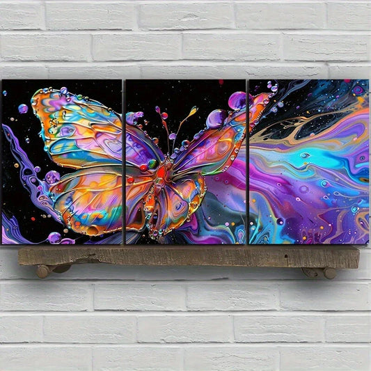 3pcs Beautiful Butterfly Flowers Metal Print Ready to Hang Art