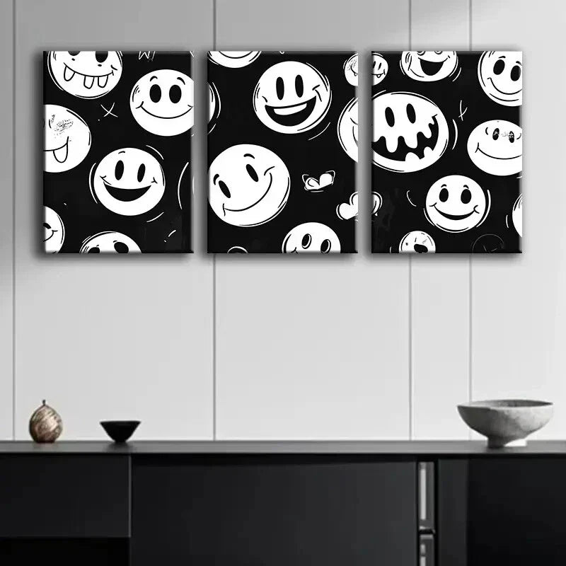 3pcs Joyful Face White Perfect Joy Black Wall Art Set Canvas Framed 40x60cm - High Quality Print 100% Australian Made Wall Canvas Ready to Hang