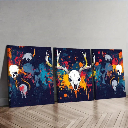 3pcs A pattern of skulls and bison horns  Wall Art Set Canvas Framed 40x60cm - High Quality Print 100% Australian Made Wall Canvas Ready to Hang