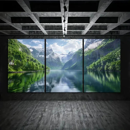 3pcs Nature-Inspired Scenic Mountain and Lake Metal Print Ready to Hang Art