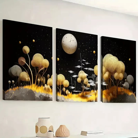 3pcs Simple abstract starry sky forest scenery   Wall Art Set Canvas Framed 40x60cm - High Quality Print 100% Australian Made Wall Canvas Ready to Hang
