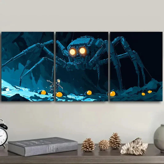3pcs Giant mechanical spiders, Metal Print Ready to Hang Art