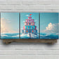 3pcs Dream Water Tower White Clouds Metal Print Ready to Hang Art