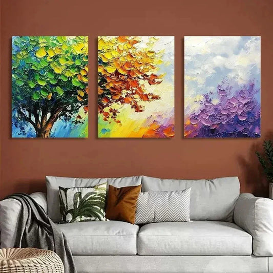 3pcs Colorful Tree Design Vibrant Modern Metal Print Ready to Hang Art