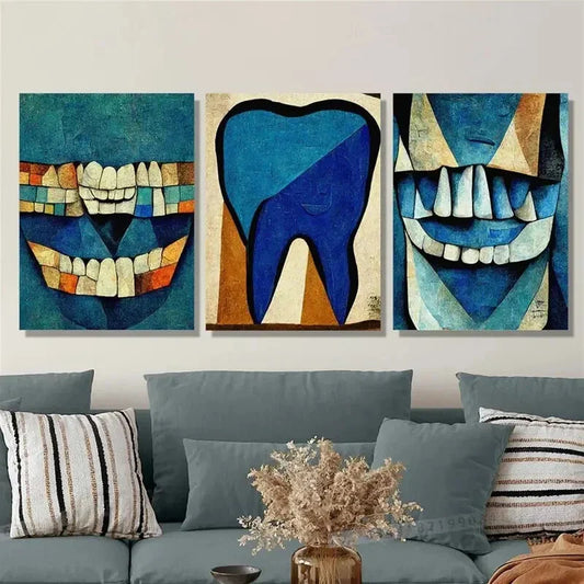 3pcs Flat Tooth Anatomy Posters, Metal Print Ready to Hang Art