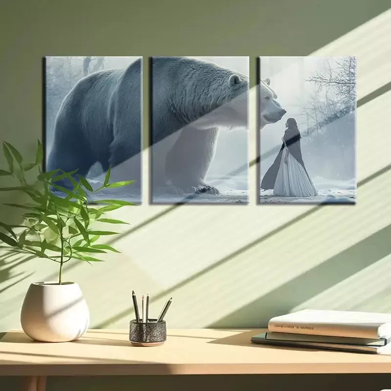 3pcs Dreamy White Bear & Beauty Canvas Framed 40x60cm - High Quality Print 100% Australian Made Wall Canvas Ready to Hang