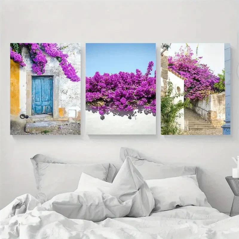 3pcs Obidos Street Photography Mural Metal Print Ready to Hang Art