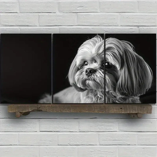 3pcs Dog Black and White Black Nose Metal Print Ready to Hang Art