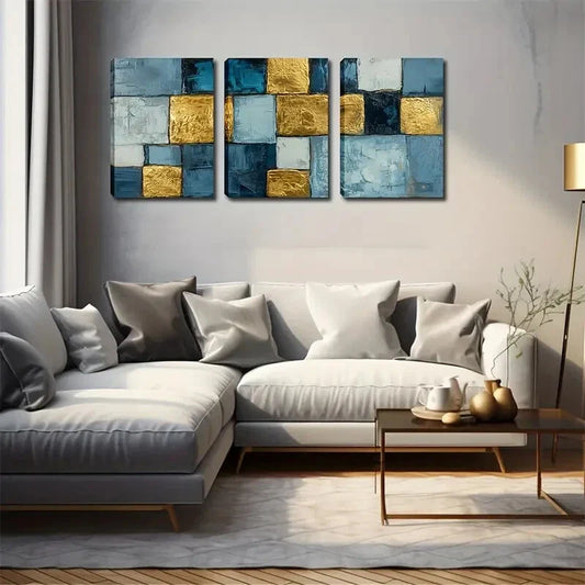 3pcs Neatly Arranged Square Creative Design Metal Print Ready to Hang Art