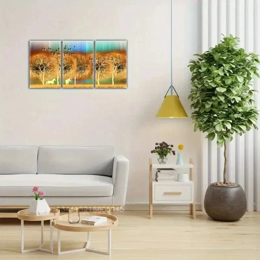 3pcs Landscape art deco poster, animal horse, Metal Print Ready to Hang Art