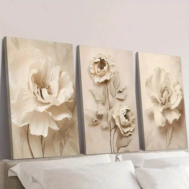 3pcsModern Luxury Floral  Wall Art Set Canvas Framed 40x60cm - High Quality Print 100% Australian Made Wall Canvas Ready to Hang