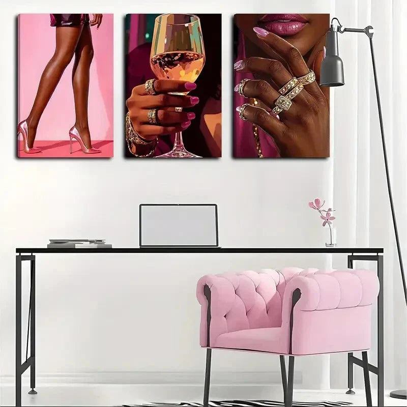 3pcs African American Women in Fashion,Metal Print Ready to Hang Art