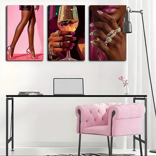 3pcs African American Women in Fashion,Metal Print Ready to Hang Art