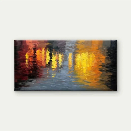 Abstract City Lights Reflection Wall Art Canvas Office Home Room Framed 80x45cm