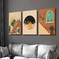 3pcs Moroccan Burnt Orange Oasis in the Desert Wall Art Set Canvas Framed 40x60cm - High Quality Print 100% Australian Made Wall Canvas Ready to Hang