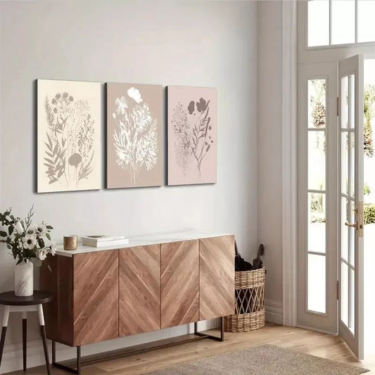 3pcs Abstract Wildflower Floral Botanical Art Canvas Framed 40x60cm - High Quality Print 100% Australian Made Wall Canvas Ready to Hang