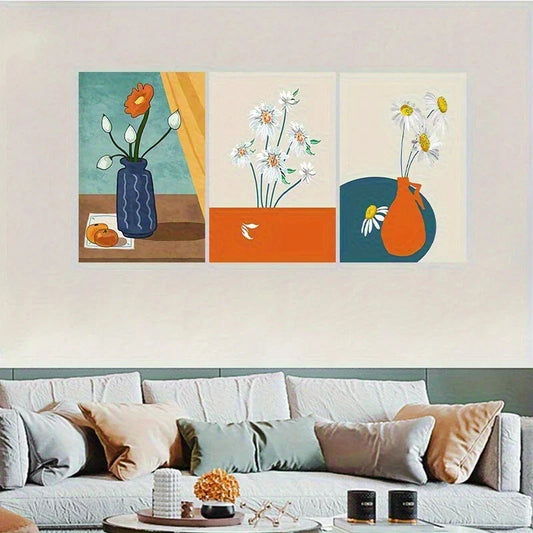3pcs Modern Floral Mural Fashionable Metal Print Ready to Hang Art
