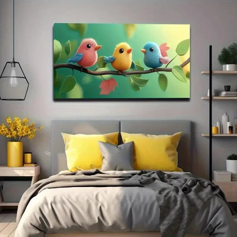 Three Colorful Birds Suitable Wall Art Canvas Office Home Room Framed 120x60cm