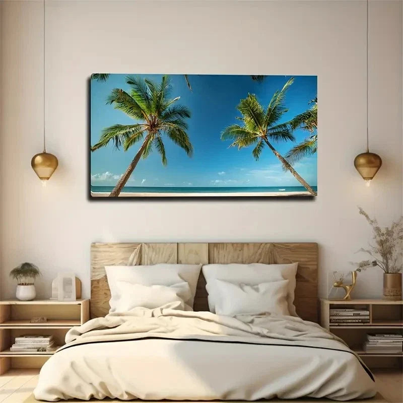 Palm Tree And Clear Sky Wall Art Canvas Office Home Room Framed 80x45cm