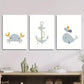 3pcs Watercolor Crab, Anchor & Whale Metal Print Ready to Hang Art