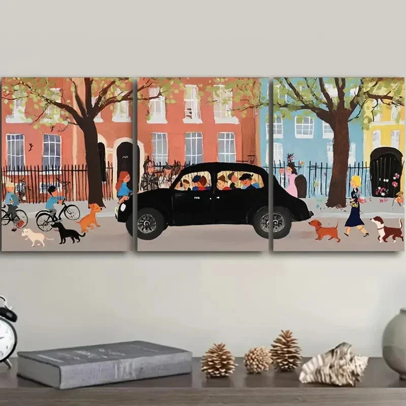 3pcs London Taxi, Luxurious Art Metal Print Ready to Hang Art