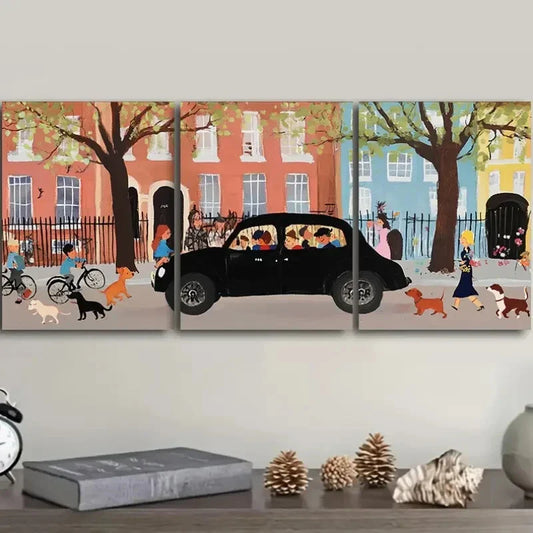 3pcs London Taxi, Luxurious Art Metal Print Ready to Hang Art