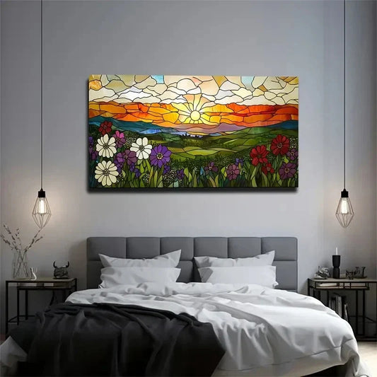 The Sun Shining And Green Field Wall Art Canvas Office Home Room Framed 120x60cm