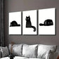 3pcs Black Little Coal Cat Illustration Wall Art Set Canvas Framed 40x60cm - High Quality Print 100% Australian Made Wall Canvas Ready to Hang