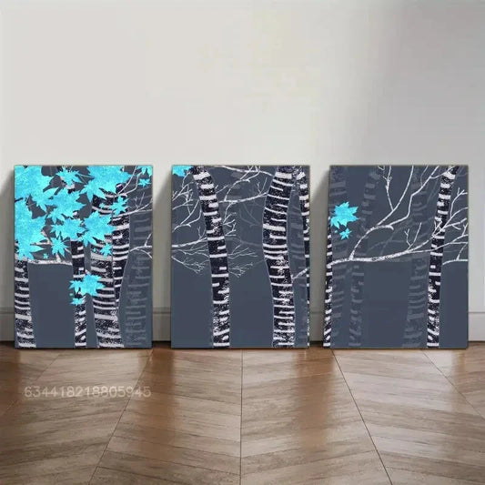3pcs Landscape Art Deco Poster, Maple Leaves, Metal Print Ready to Hang Art