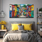 Vibrant Hillside Colorful House Wall Art Canvas Office Home Room Framed 120x60cm