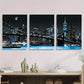 3pcs Black White New York City Night with Star Metal Print Ready to Hang Art