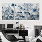 3pcs Blue Grey Flower Leaf Canvas Framed 40x60cm - High Quality Print 100% Australian Made Wall Canvas Ready to Hang