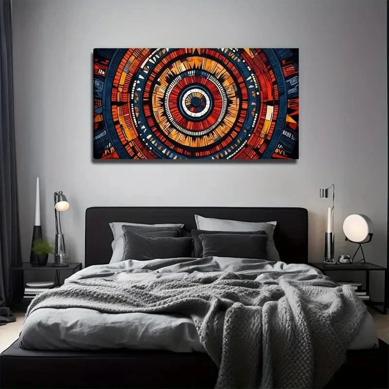 Circular Textile Design Wall Art Canvas Office Home Room Framed 80x45cm