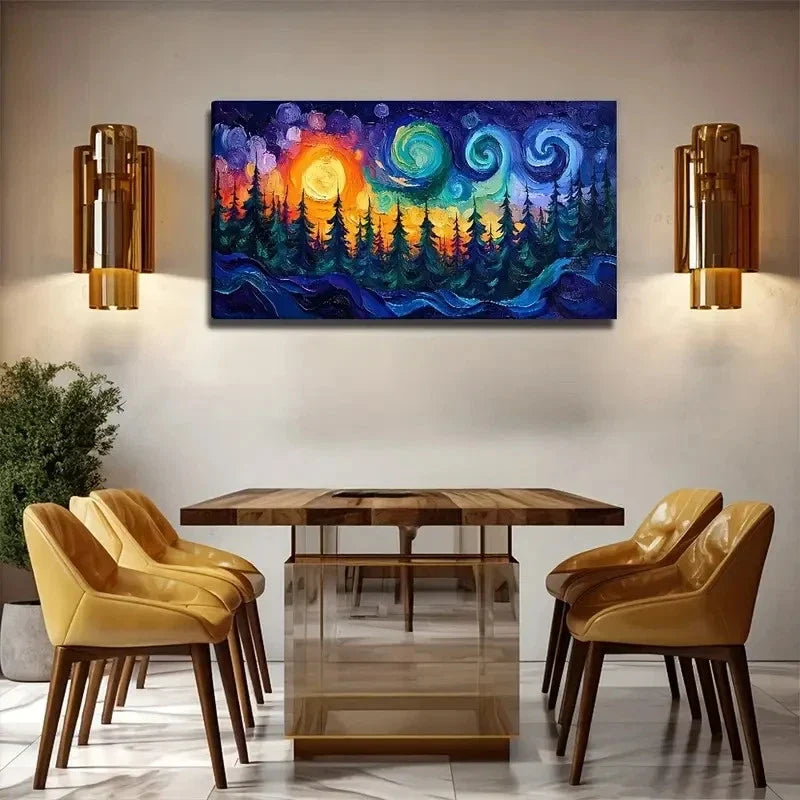 Pine Forest Colorful Lucky Stay Wall Art Canvas Office Home Room Framed 80x45cm